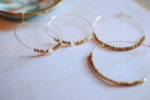 gold seed bead wire hoop earrings herkimer diamond